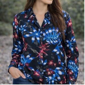 Geometrix NYC Floral Print Blouse M Women's Slim Fit Chic & Stylish Work Weekend